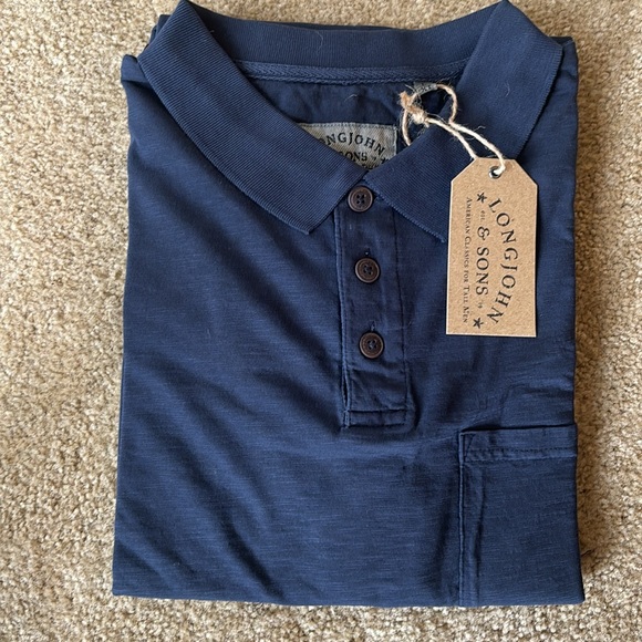 LJ&S SLUB POCKET POLO SHIRT FOR TALL MEN IN VINTAGE MIDNIGHT NAVY large XT - Picture 2 of 2